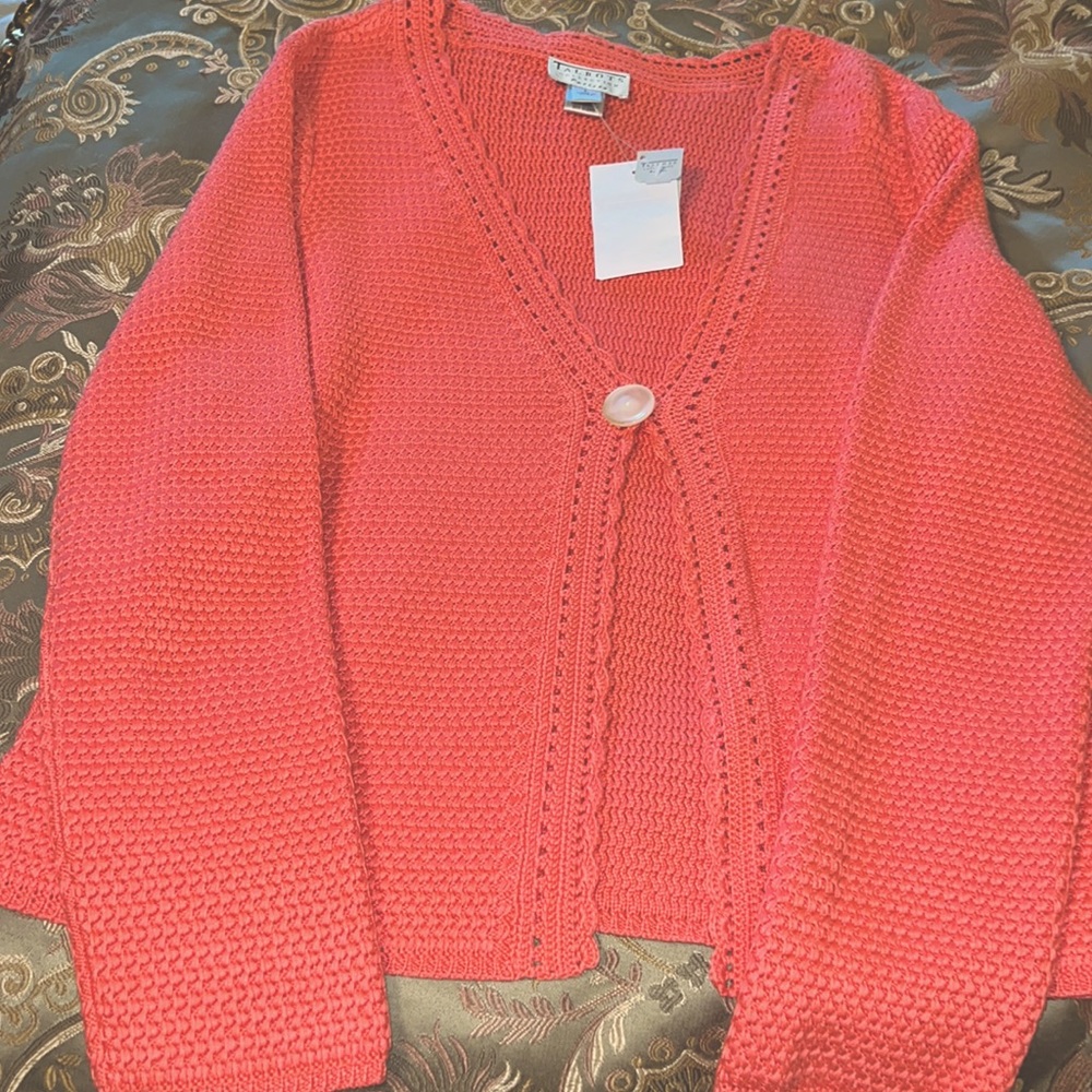 Pointelle Cardigan Sweater by Talbots Collection in Light Peach Color